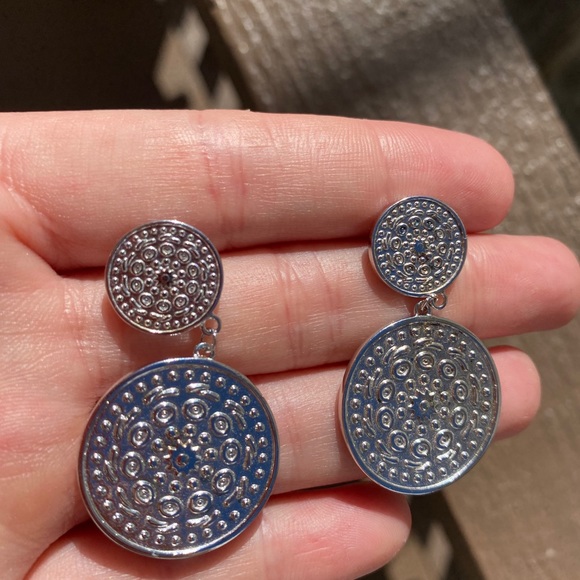 Faux Coin Silver Earrings - Picture 3 of 3